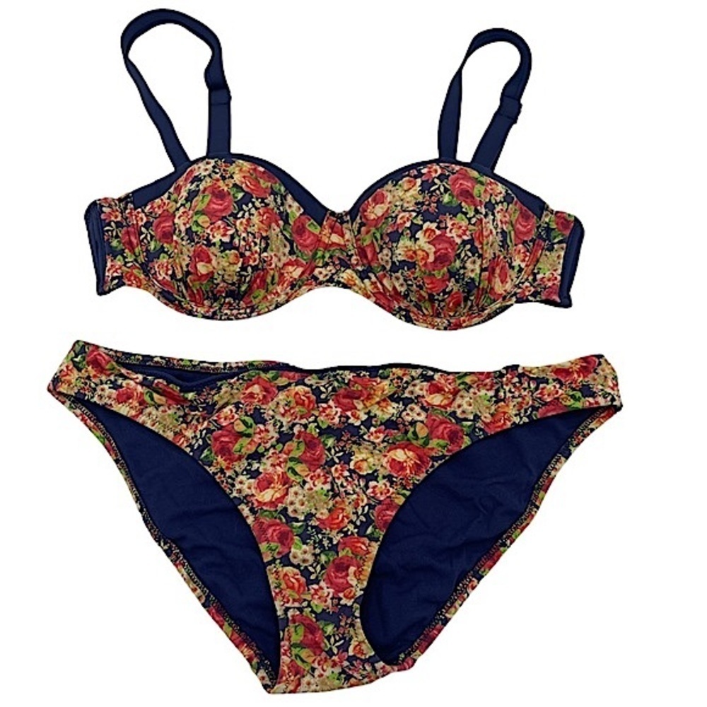 Cortefiel Multicolored Floral Bikini Set With Ruched Detail‎ On Underwire Top 4